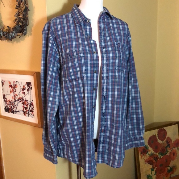 LL BEAN size Medium TALL Plaid 100% Cotton Silver metal logo Buttondown $78 NEW - Picture 4 of 16